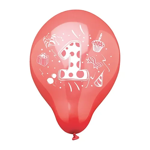 Cijferballonnen Ø 25 cm assorti kleuren “1”