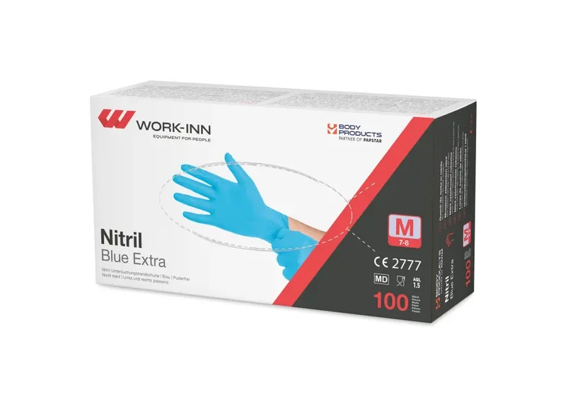 Work-inn Handschoenen Nitril poedervrij blauw “Blue Extra” maat L