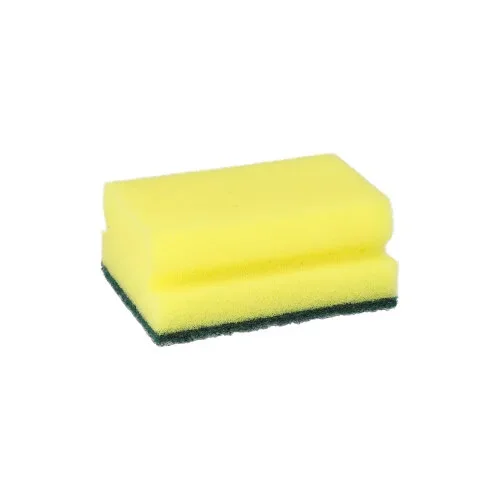 Pannensponsen hoekig 4,1 cm x 9,5 cm x 6,8 cm geel/groen met greep