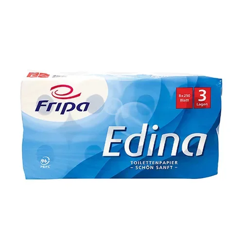Rollen Toiletpapier, tissue, 3-laags Ø 12 cm x 11 cm x 9,5 cm wit Edina 250vel