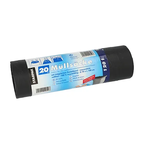 Industriezakken met trekkoord, LDPE 120 l 100 cm x 70 cm zwart