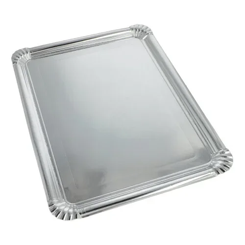 Kartonnen serveerschalen met PET-coating hoekig 34 cm x 45,5 cm zilver