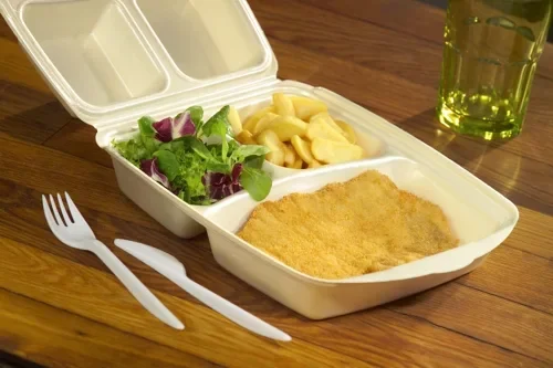 Menuboxen met deksel, Xps 3-vaks 7,5 cm x 22 cm x 28,5 cm beige gelamineerd