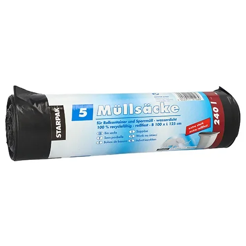 Industriezakken, LDPE 240 l 125 cm x 100 cm zwart