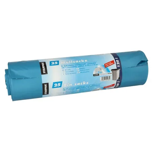 Industriezakken, LDPE 120 l 110 cm x 70 cm blauw extra sterk en scheurvast