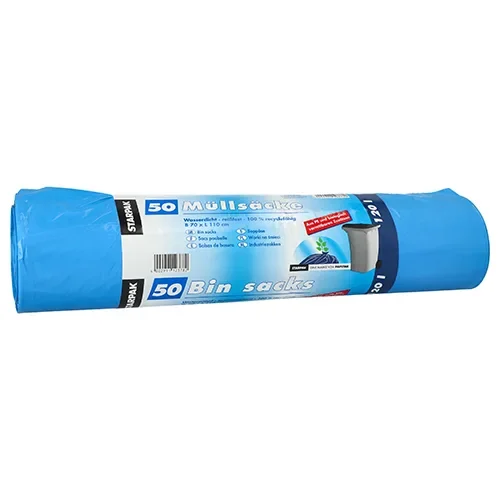 Industriezakken, HDPE 120 l 110 cm x 70 cm blauw met biologisch afbreekbare toevoegingen