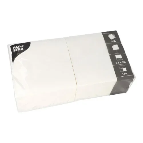Servetten, 1-laags 1/4 vouw 33 cm x 33 cm wit