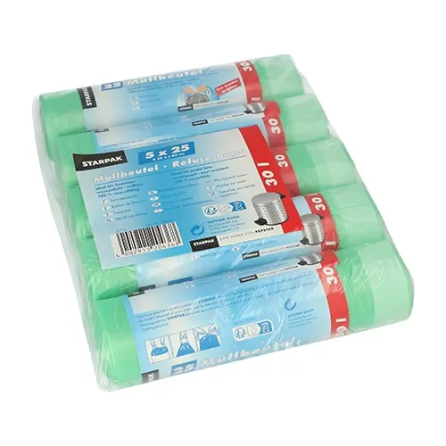Pedaalemmerzakken met trekkoord, HDPE 30 l 62 cm x 55 cm groen