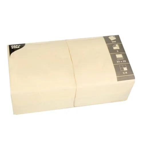Servetten 3-laags 1/4 vouw 33 cm x 33 cm creme
