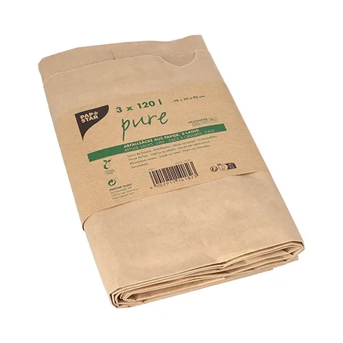 Afvalzakken van papier “pure” 120 l 95 cm x 70 cm x 25 cm bruin, 2-laags