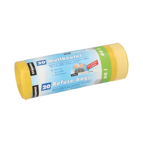 Huisvuilzakken met trekkoord, HDPE 60 l 71 cm x 64,5 cm geel
