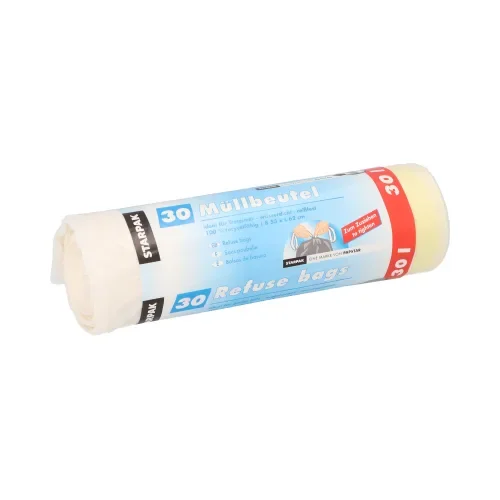 Pedaalemmerzakken met trekkoord, LDPE 30 l 62 cm x 53 cm wit