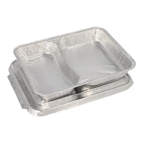 Menuschalen met deksel, aluminium 2-vaks 0,83 l 3 cm x 17,7 cm x 22,5 cm