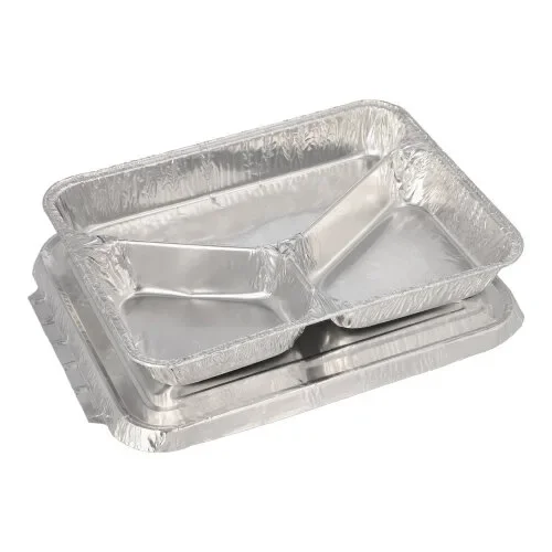 Menuschalen met deksel, aluminium 3-vaks 0,76 l 3 cm x 17,7 cm x 22,5 cm