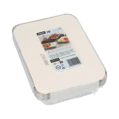 Schalen, aluminium + ingelegd deksel, PE-gecoat hoekig 0,8 l 4 cm x 15 cm x 21,4 cm
