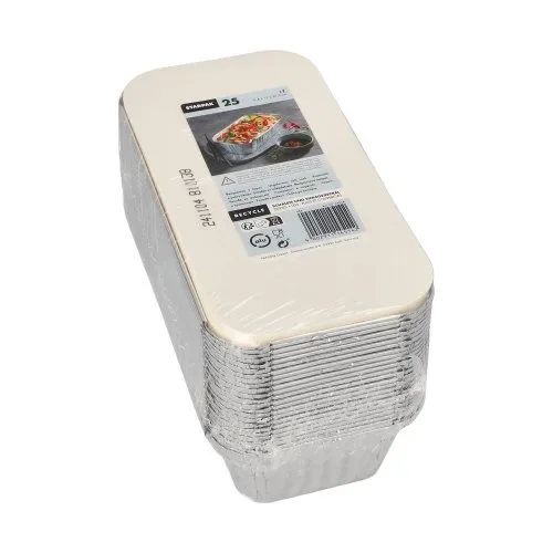 Schalen, aluminium + ingelegd deksel, PE-gecoat hoekig 1 l 5,4 cm x 11 cm x 21,3 cm