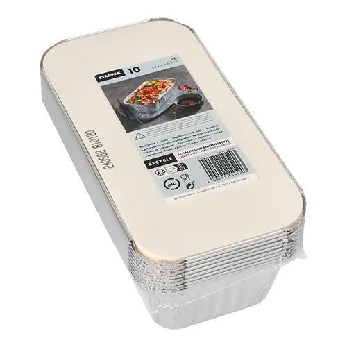 Schalen, aluminium + ingelegd deksel, PE-gecoat hoekig 1 l 5,4 cm x 11 cm x 21,3 cm