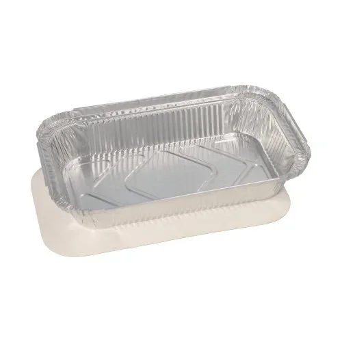 Aluminium schalen met inlegdeksels, PP gelamineerd hoekig 0,65 l 3,4 cm x 13 cm x 22 cm voor maat L