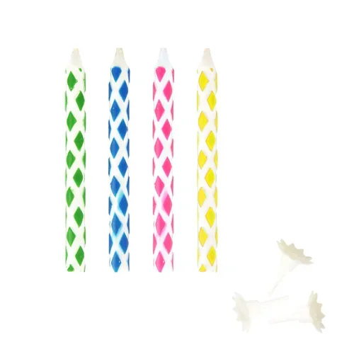 Magische verjaardagskaarsjes met houders 6 cm assorti kleuren