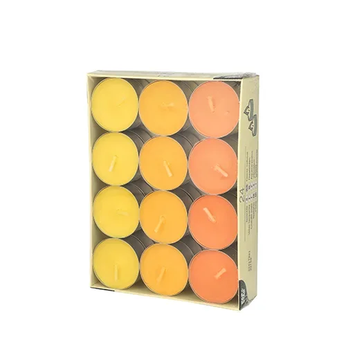 Theelichten Ø 38 mm x 16 mm “Geel, Oranje, Borneo”