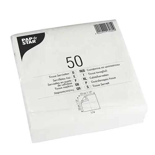 Servetten, 2-laags 1/4 vouw 33 cm x 33 cm wit