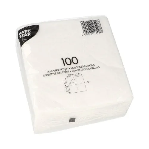 Servetten, 1-laags 1/4 vouw 33 cm x 33 cm wit
