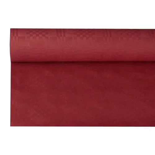 Tafelkleed papier met damastprint 8 m x 1,2 m bordeaux