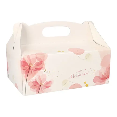 Gebakdozen hoekig 23 cm x 16 cm x 9 cm licht-rose met handvaten
