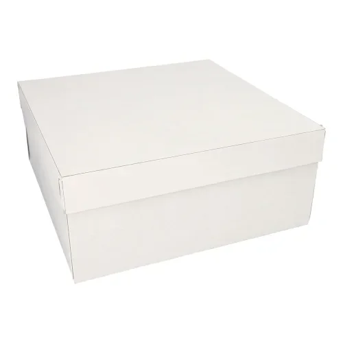 Kartonnen gebaksdozen met deksel hoekig 30 cm x 30 cm x 13 cm wit