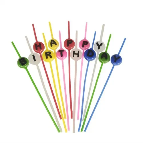 Spaghettikaarsen 16 cm assorti kleuren “Happy Birthday”