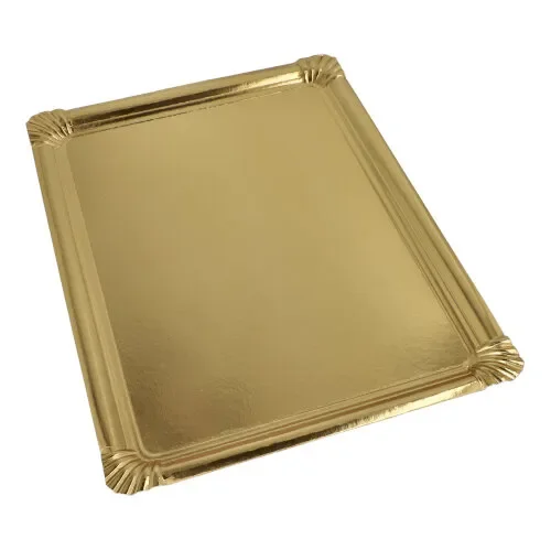 Kartonnen serveerschalen met PET-coating hoekig 34 cm x 45,5 cm goud