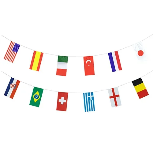 Vlaggenslinger, papier 10 m “32 Nations” brandvertagend
