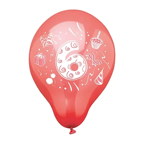 Cijferballonnen Ø 25 cm assorti kleuren “6”