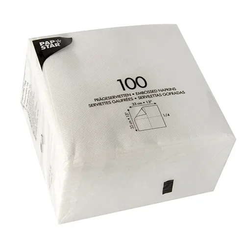 Servetten, 1-laags 1/4 vouw 33 cm x 33 cm wit