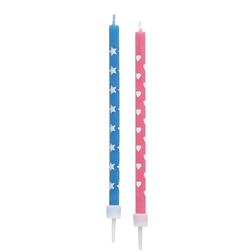 Verjaardagskaarsjes 10 cm assorti kleuren met Halter
