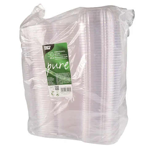 Saladeschalen met deksels, PLA “pure” 375 ml 4,8 cm x 16,1 cm x 13,2 cm glashelder