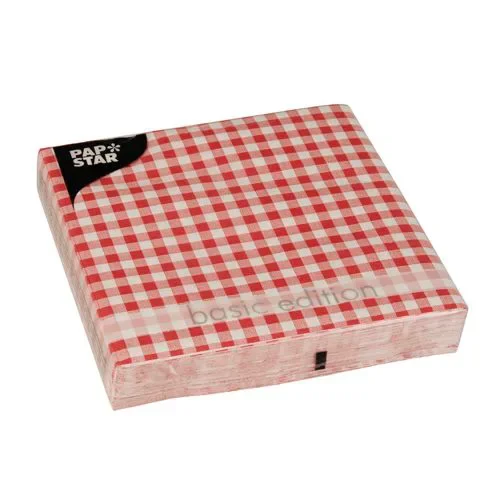 Servetten 3-laags 1/4 vouw 33 cm x 33 cm rood “Vichy Karo”