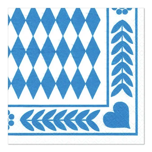 Servetten 3-laags 1/4 vouw 33 cm x 33 cm “Beiers blauw”