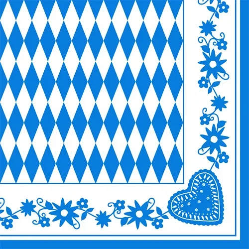Servetten 3-laags 1/4 vouw 40 cm x 40 cm “Beiers blauw”