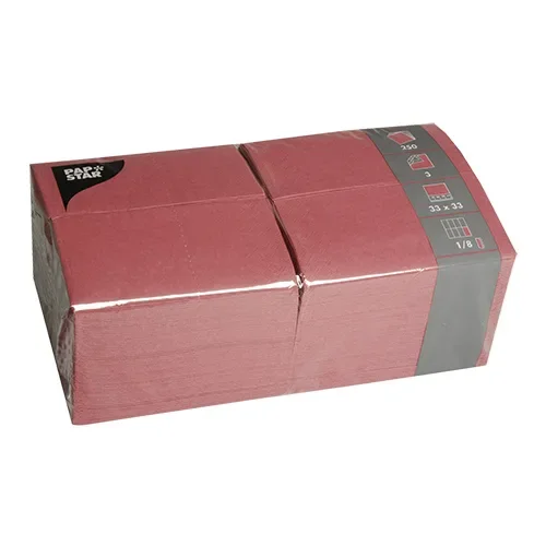 Servetten 3-laags 1/8 vouw 33 cm x 33 cm bordeaux