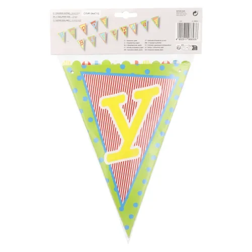 Wimpelguirlande, papier 4 m “Happy Birthday” met beschermingslaag