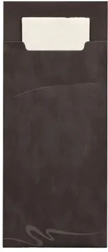 Bestekzakjes 20 cm x 8,5 cm zwart inclusief wit servet 33 x 33 cm 2-laags