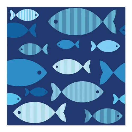 Servetten 3-laags 1/4 vouw 33 cm x 33 cm “Blue Fish”
