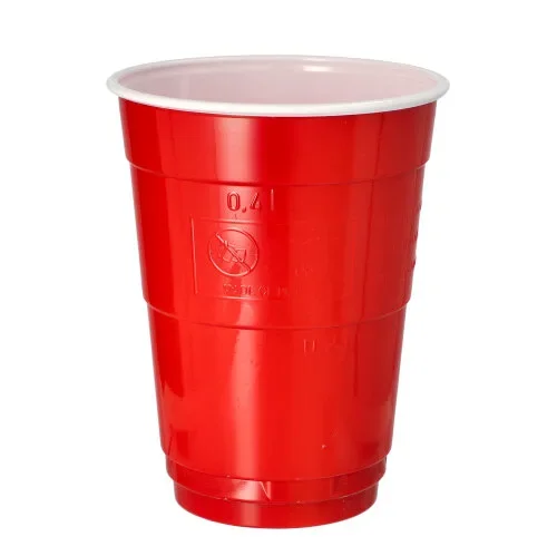 Drinkbeker voor bier, PS 0,4 l Ø 9,5 cm x 12 cm rood/wit