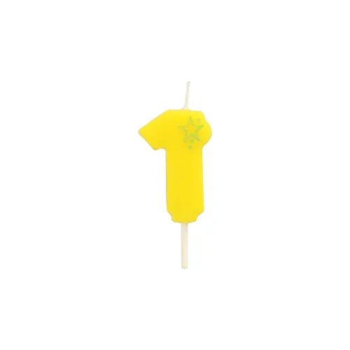 Cijferkaarsen, mini 6,8 cm geel “1”