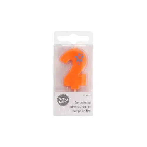 Cijferkaarsen, mini 6,8 cm oranje “2”