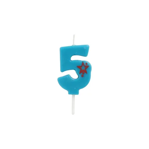 Cijferkaarsen, mini 6,8 cm blauw “5”