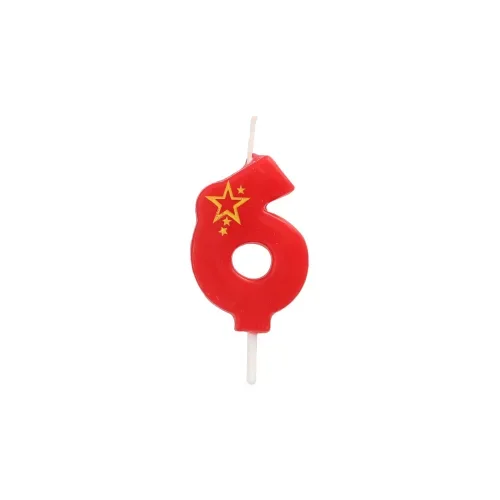 Cijferkaarsen, mini 6,8 cm rood “6”