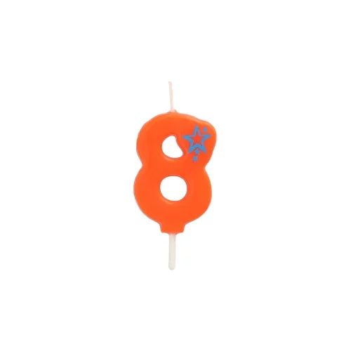 Cijferkaarsen, mini 6,8 cm oranje “8”