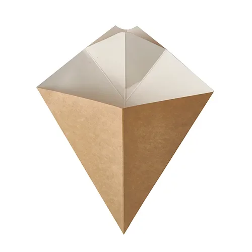 Puntzakken voor friet met sausvak, karton “pure” 23,5 cm x 19 cm bruin/wit inhoud 150 g